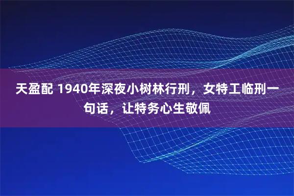 天盈配 1940年深夜小树林行刑，女特工临刑一句话，让特务心生敬佩