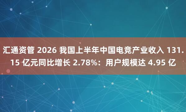 汇通资管 2026 我国上半年中国电竞产业收入 131.15 亿元同比增长 2.78%：用户规模达 4.95 亿